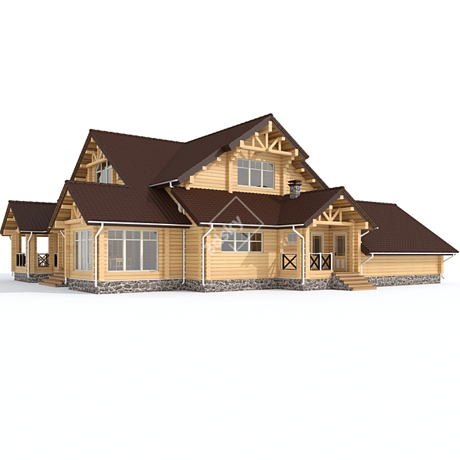 Rustic Timber Manor 3D model image 1