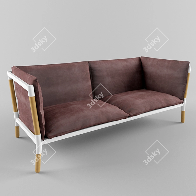 Modern Ash & Steel Grotto Sofa 3D model image 1