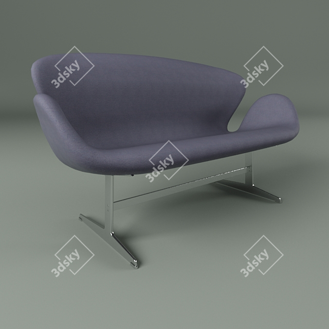 Swan Roundback Sofa | Wide Material Options | Polished Steel Legs 3D model image 1