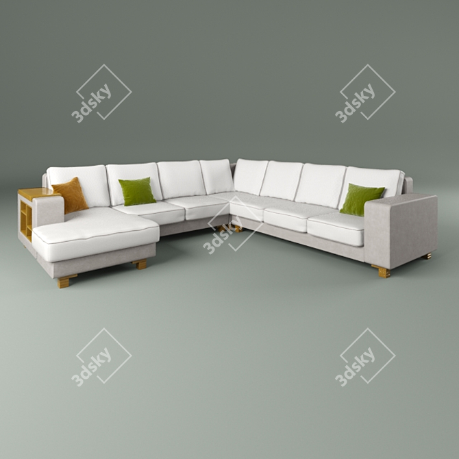 Modular Corner Sofa with Wood Trim 3D model image 1