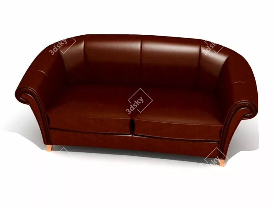 Classic Leather Sofa with Elegant Armrests 3D model image 2