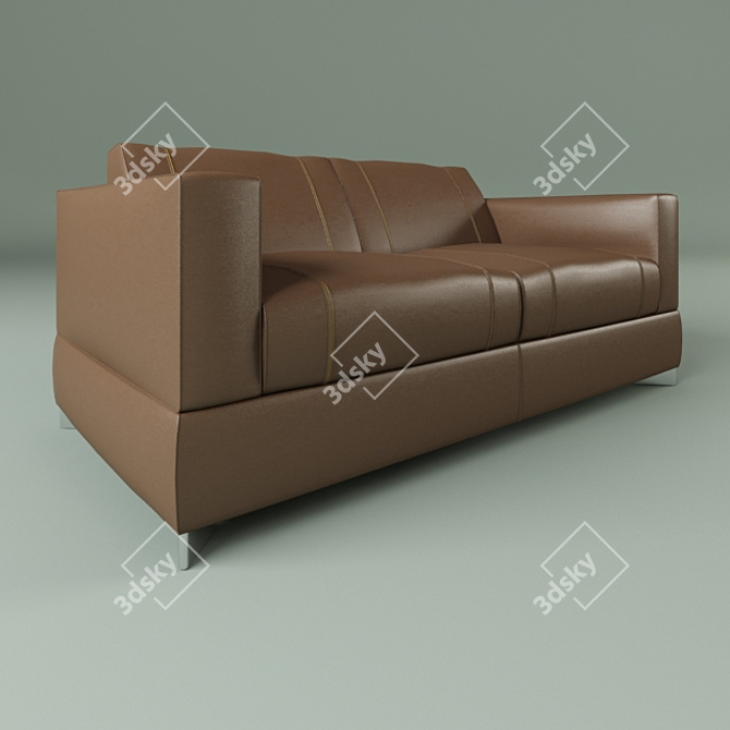 Elegant Brown Leather Loveseat 3D model image 1