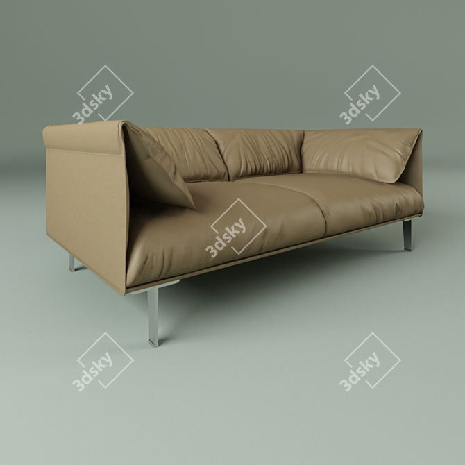 Elegant Leather Sofa with Cushioned Back and Metal Legs 3D model image 1