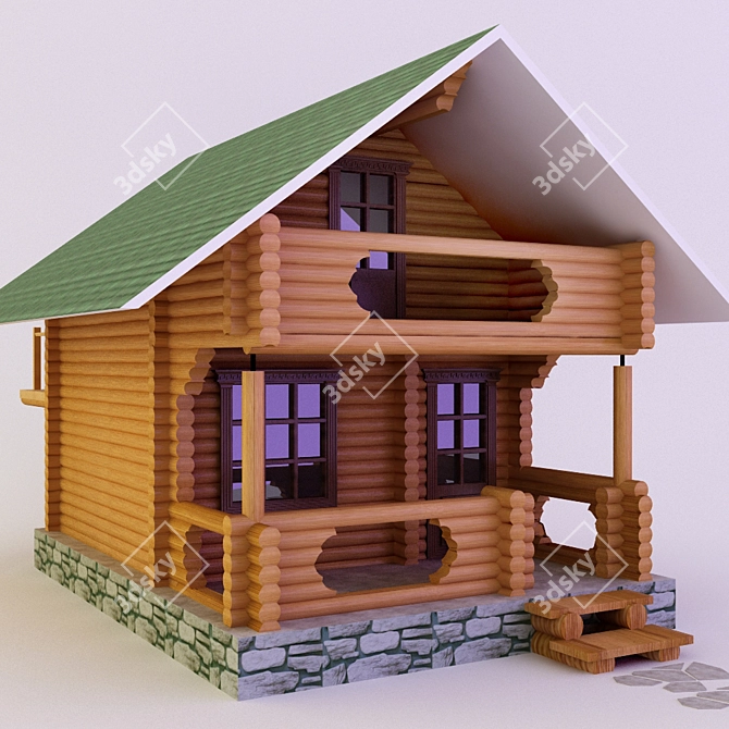 Rustic Timber Cabin: 18cm Diameter 3D model image 1