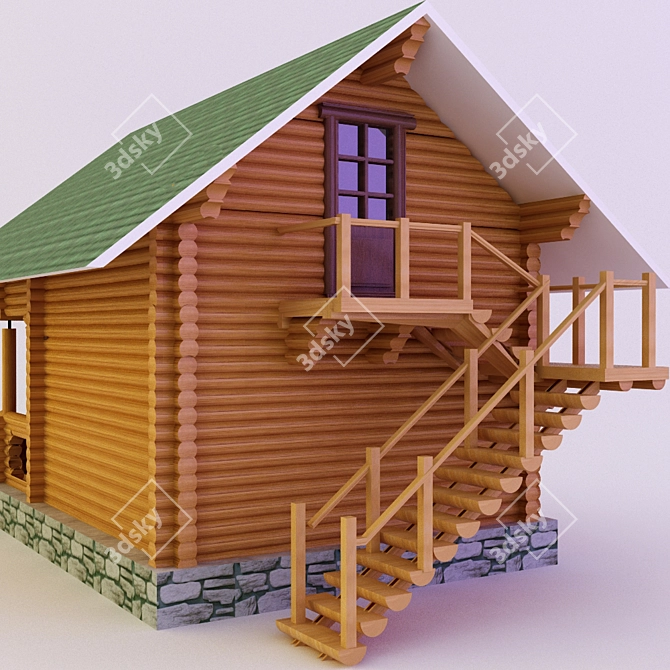 Rustic Timber Cabin: 18cm Diameter 3D model image 2