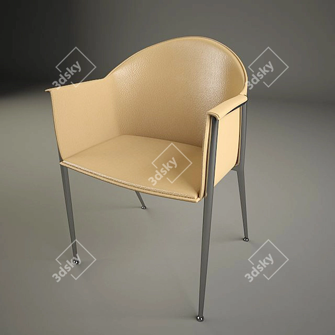 Sleek Metal Chair with Leather Upholstery 3D model image 1