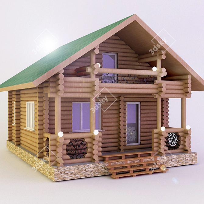 Rustic Wooden Summer House 3D model image 1