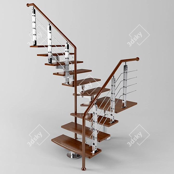 Elegant Chinese Staircase and Rails 3D model image 1