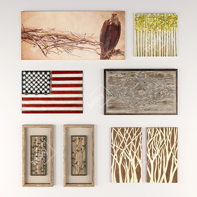 Title: Artistic Wood and Metal Wall Decor 3D model image 1