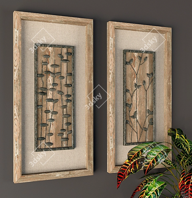 Title: Artistic Wood and Metal Wall Decor 3D model image 2