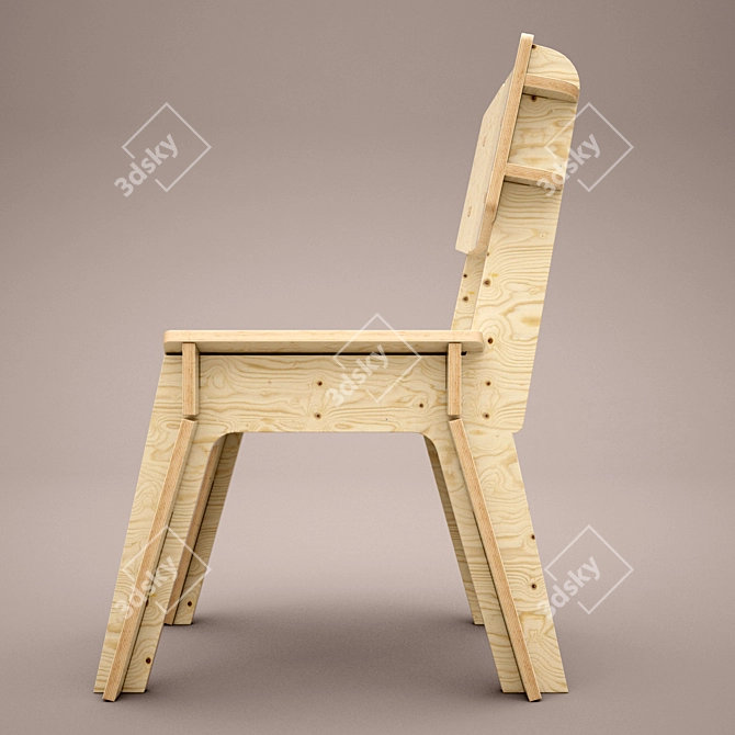 Rustic Wooden Chair 3D model image 1