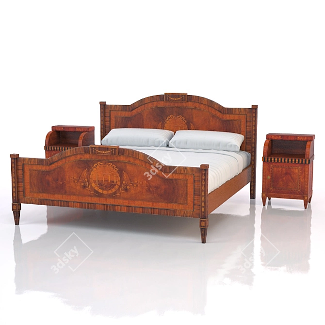 Classic Bed with Side Tables 3D model image 1