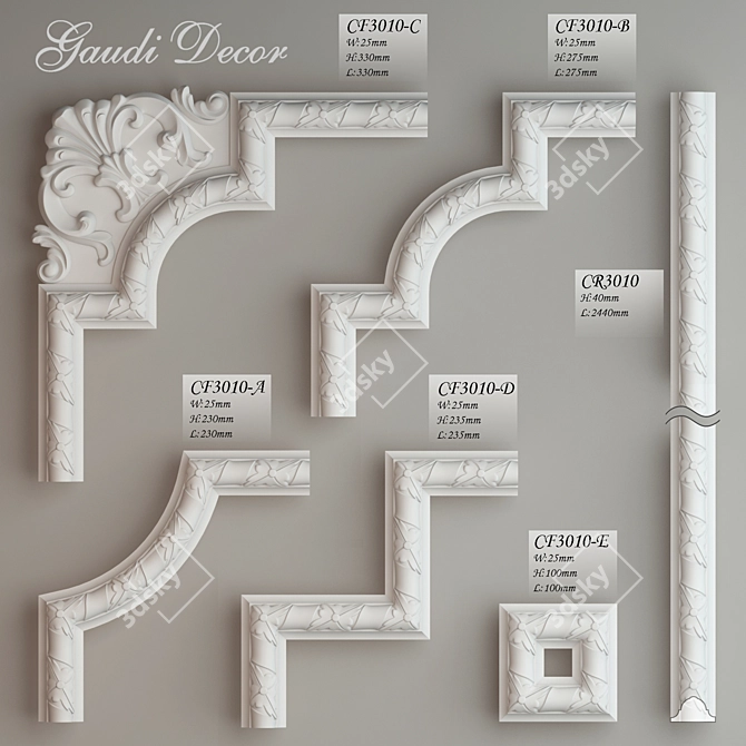 Elegant Corner Pieces for Ceiling Molding 3D model image 1