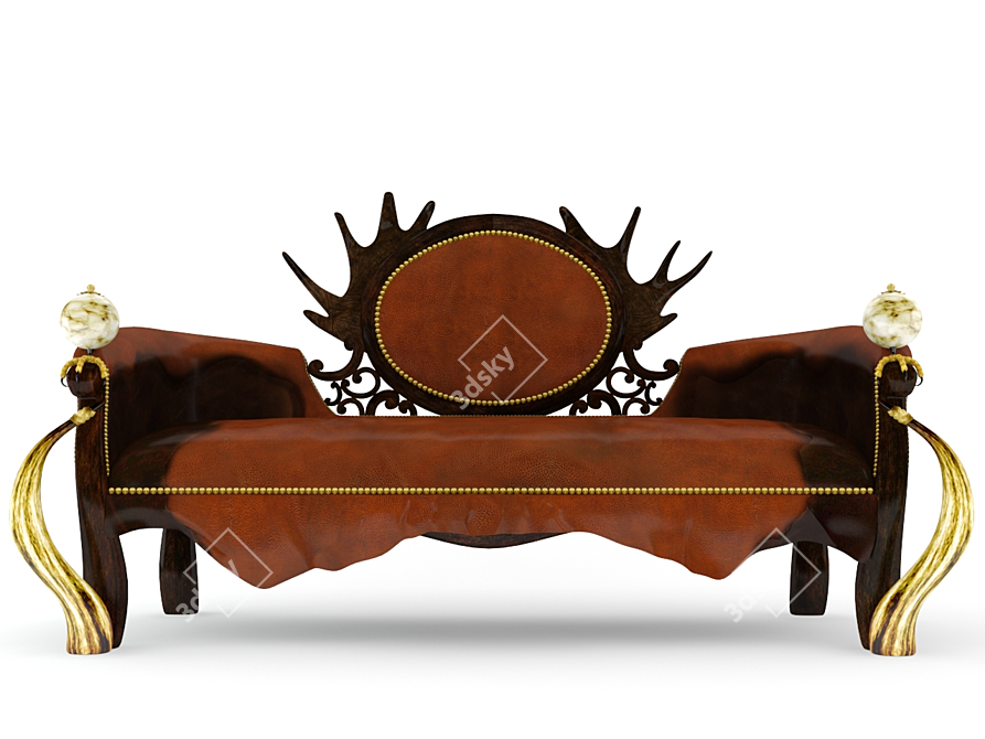 Rustic Handcrafted Leather Sofa 3D model image 1