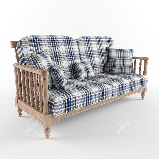 Country Style Wooden Frame Sofa 3D model image 1