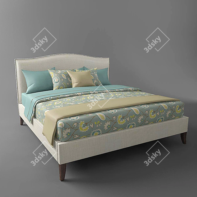 Colette King Bed - Handcrafted Linen Upholstered Bed Made in USA 3D model image 1