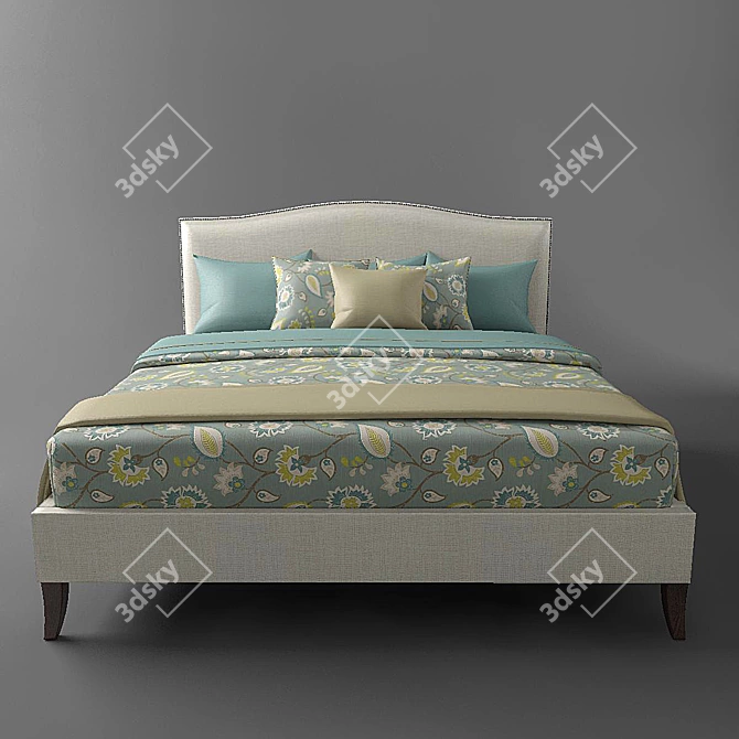 Colette King Bed - Handcrafted Linen Upholstered Bed Made in USA 3D model image 2