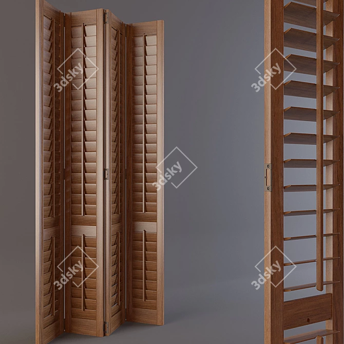 Authentic Wood Shutters: Multiple Opening Options, Sectional Assembly. Genuine Sizes. 3D model image 1