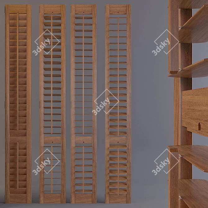 Authentic Wood Shutters: Multiple Opening Options, Sectional Assembly. Genuine Sizes. 3D model image 2