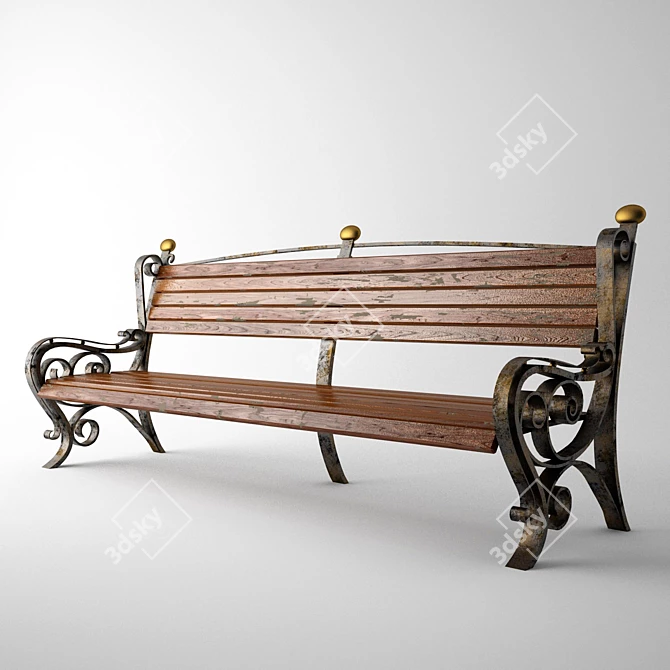 Cozy Wooden Bench - Perfect Outdoor Seating 3D model image 1