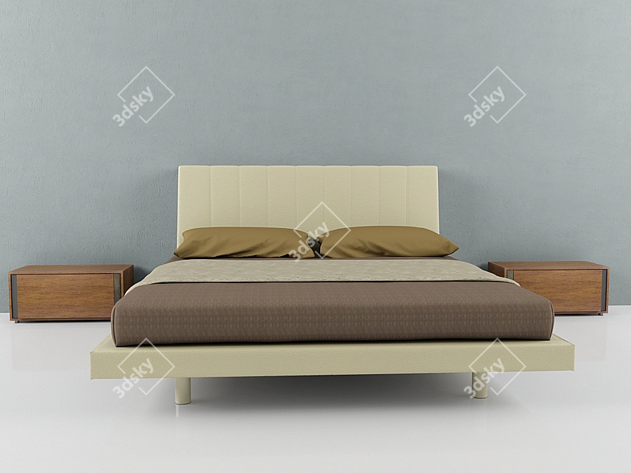 Elegant Bed & Nightstands 3D model image 1