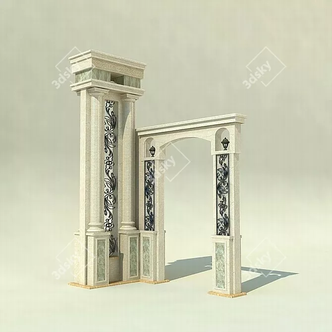 Elegant Arch with Columns and Wrought Iron Detailing 3D model image 1