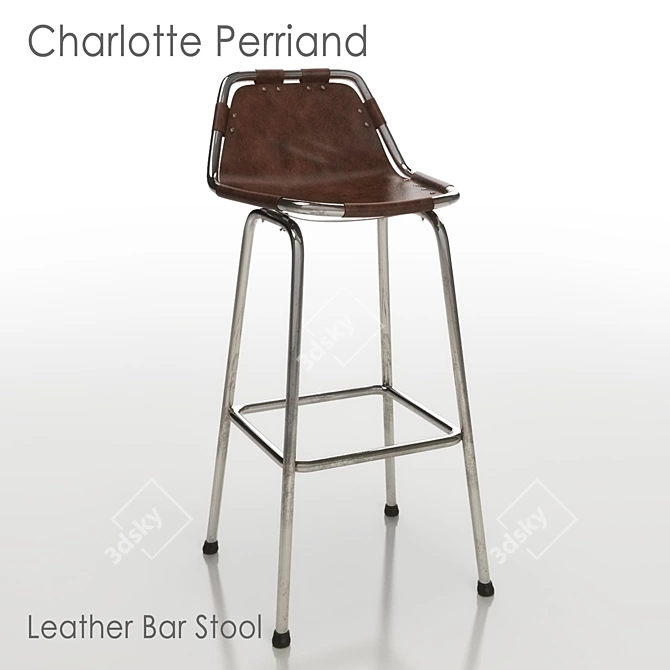 Elegant Charlotte Perriand Leather Stool 3D model image 1