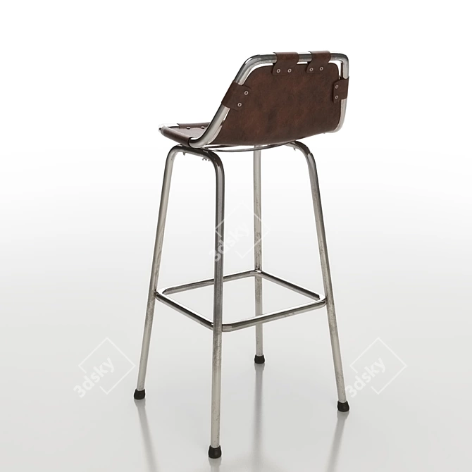 Elegant Charlotte Perriand Leather Stool 3D model image 2