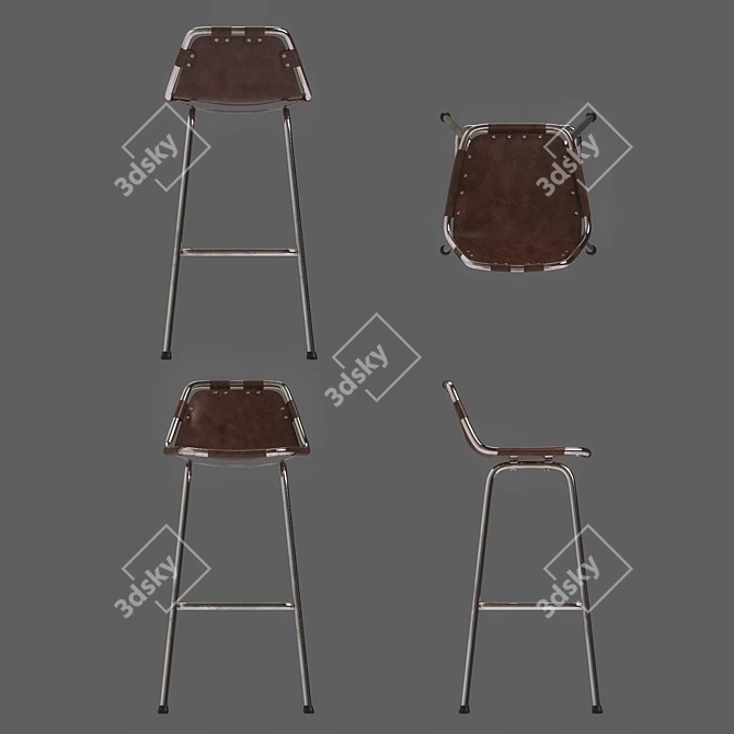 Elegant Charlotte Perriand Leather Stool 3D model image 3