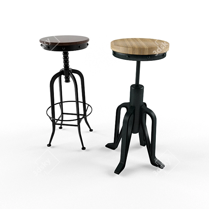 Rustic Revival: Restoration Hardware Bar Stools 3D model image 1