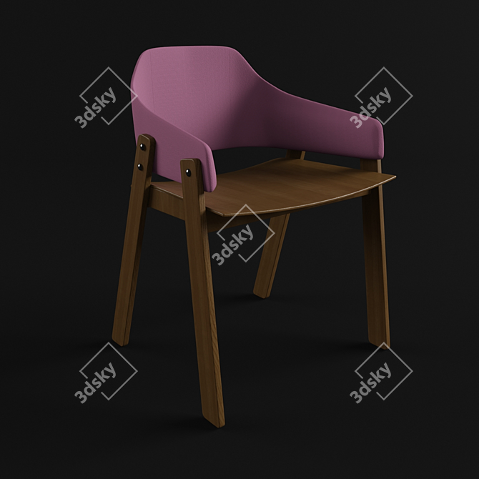 Modern Clutch Chair: Smoked Ash and White Oak Wood, Purple, Olive, and Gold Fabric 3D model image 1