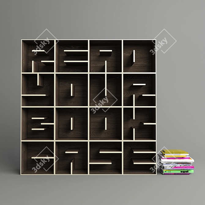 Sleek Wood Grain Bookshelf 3D model image 1