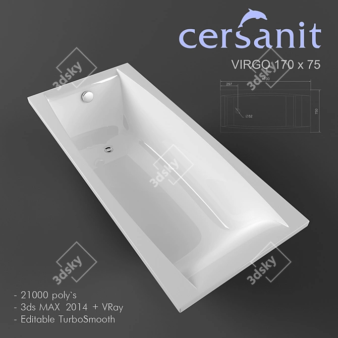 Cersanit Virgo 1700x150mm: Luxurious and Spacious 3D model image 1