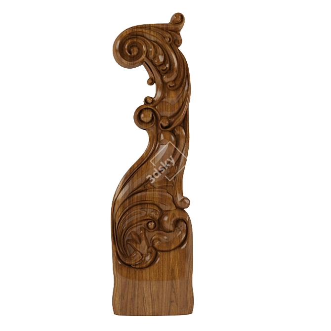 Elegant Carved Stair Post 3D model image 2