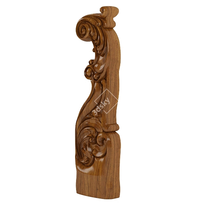 Elegant Carved Stair Post 3D model image 3