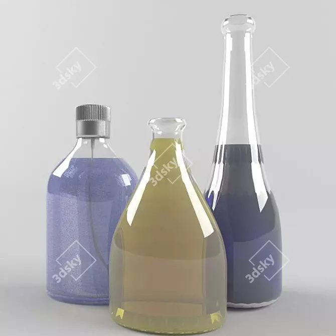 Glass Liquid Bottles 3D model image 1
