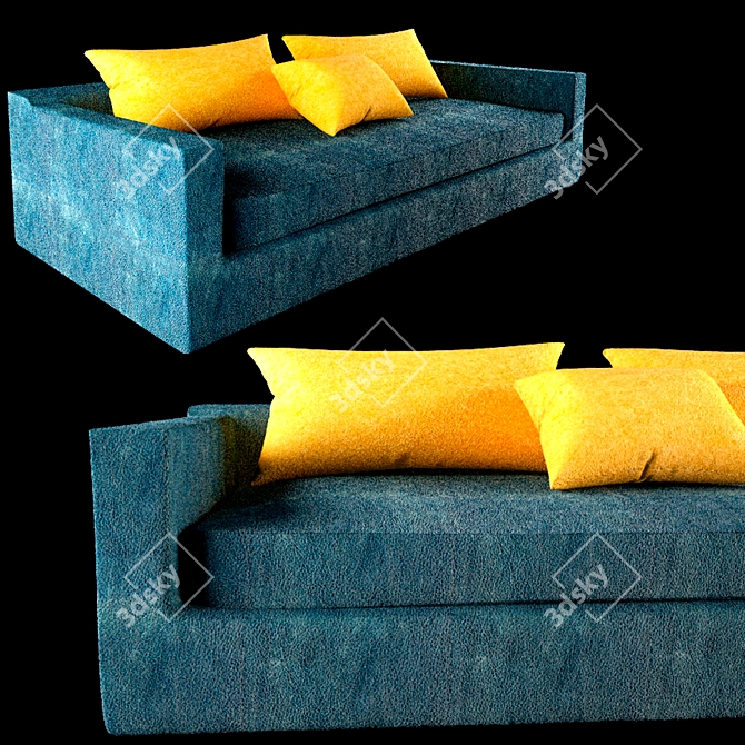 Emerald Leather Sofa with Vibrant Yellow Suede Cushions 3D model image 1