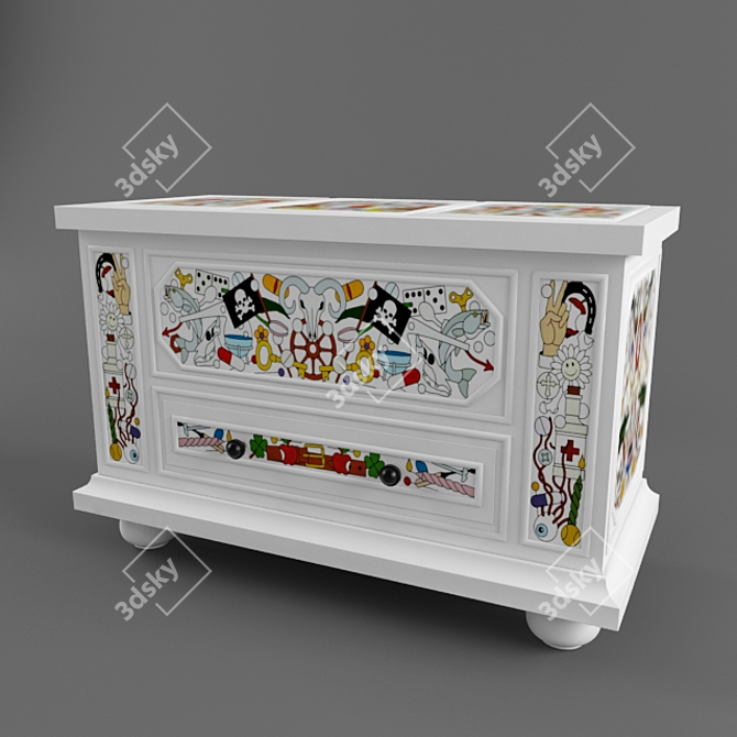 Antique-inspired Painted Pine Chest 3D model image 1