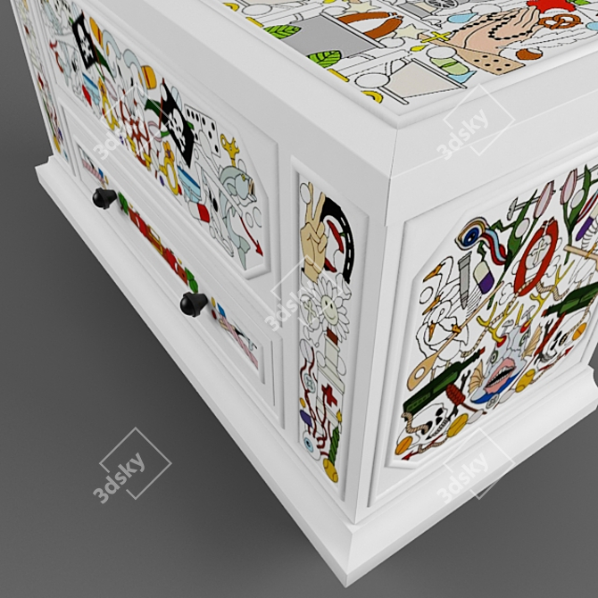 Antique-inspired Painted Pine Chest 3D model image 3