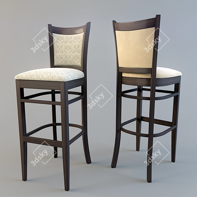 Modern Wooden Bar Stool with Soft Cushion 3D model image 1