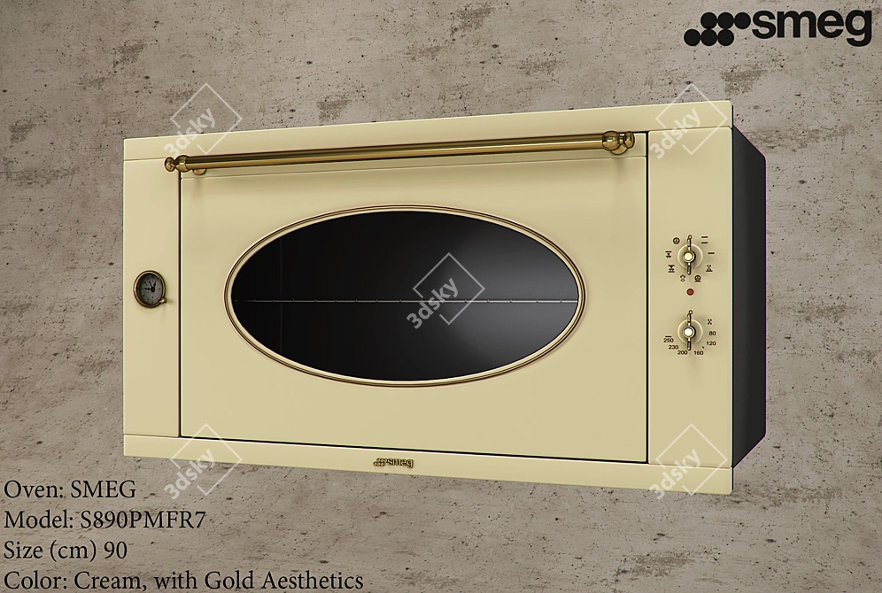 SMEG Cream 90cm Oven with Gold Aesthetics 3D model image 1