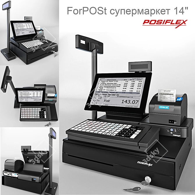 ForPOSt Supermarket 14" POS System 3D model image 1