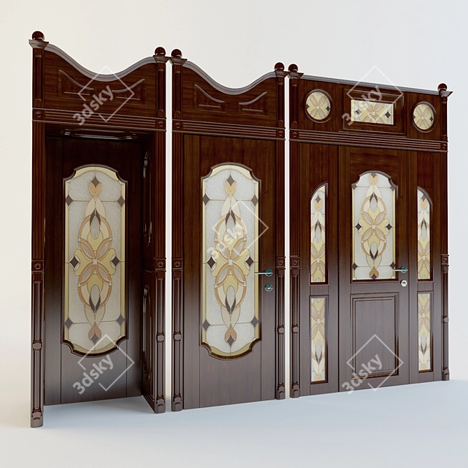 Classic Style Stained Glass Doors 3D model image 1