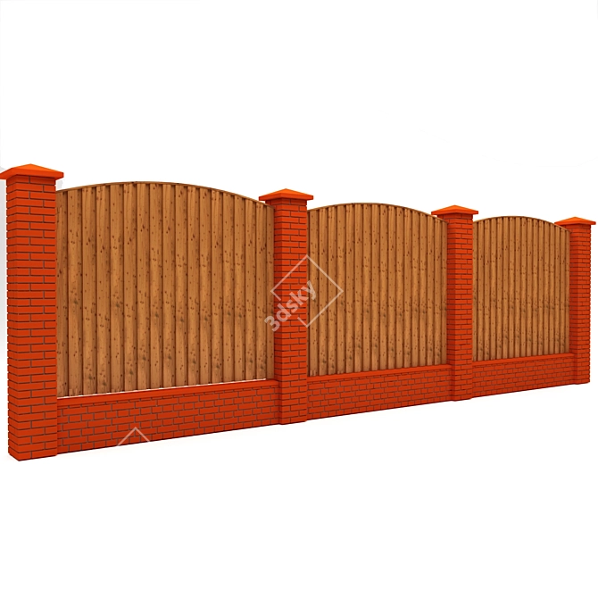 Brick-Board Fence: 3 Sections 3D model image 1