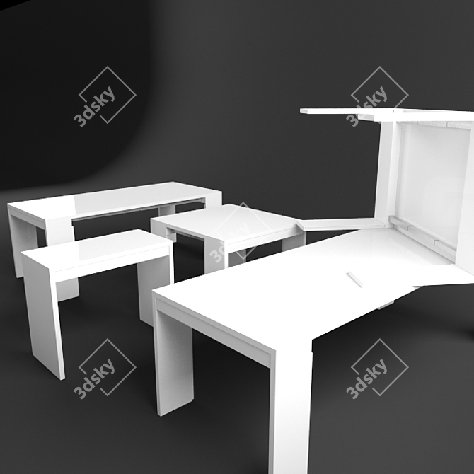 Sleek White Foldable Console Table 3D model image 3