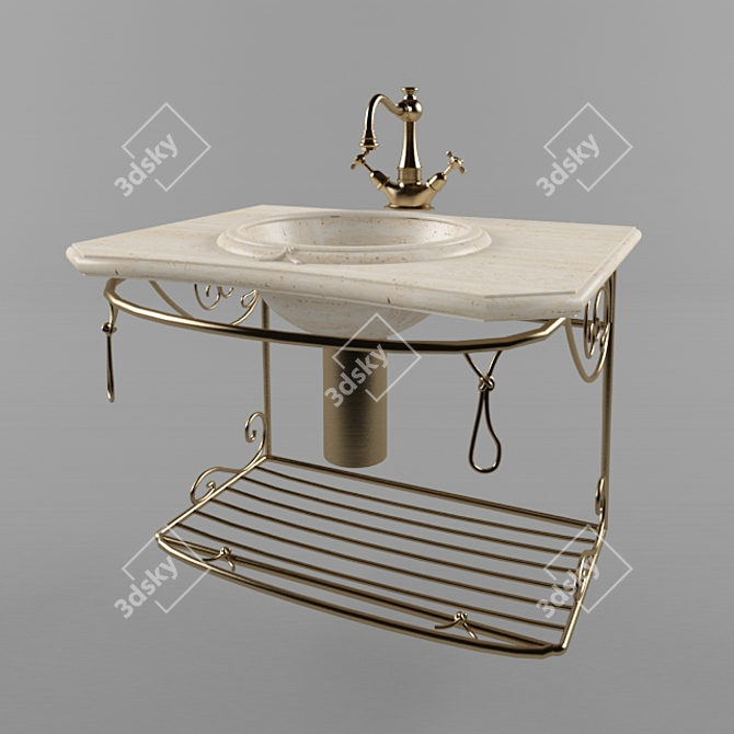 Travertino Console Sink Set with Etrusca Nodo Base 3D model image 1