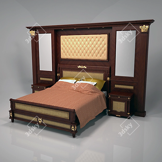 Modern Bed with Stylish Nightstands 3D model image 1