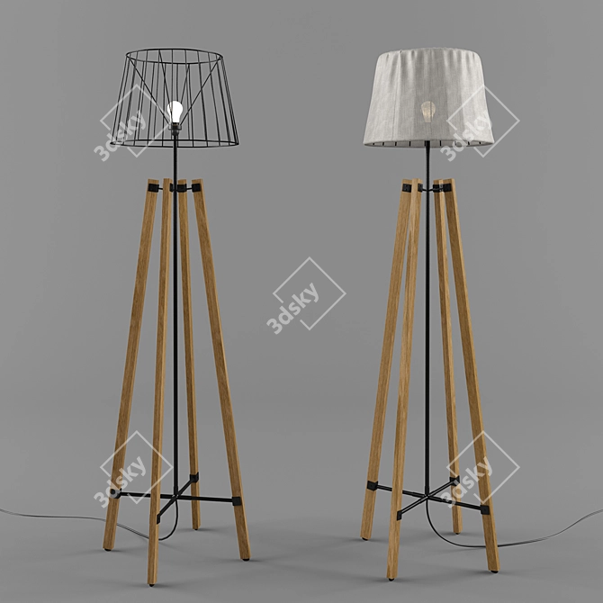 Rustic Wooden Wire Lamp 3D model image 1