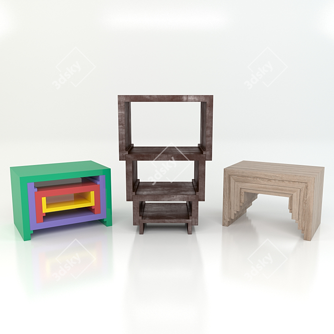 Swiss Designer Stacking Nesting Tables 3D model image 1