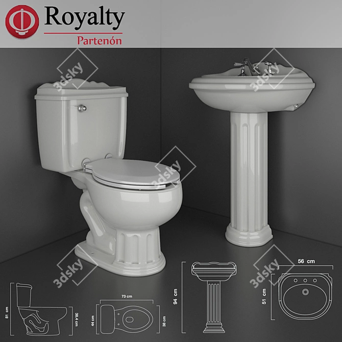 Regal Partenon Toilet and Washbasin Set 3D model image 1